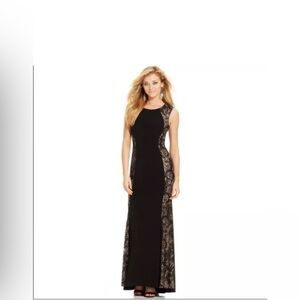 Xscape Black and Gold Lace Maxi Dress